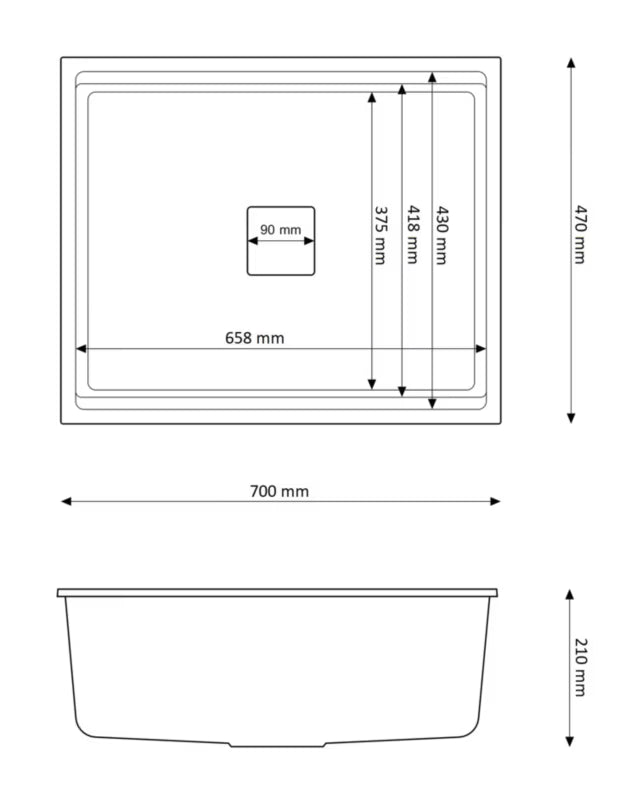 Granitvask Epir 1-Kammer 70x47 cm Sort med Syfon