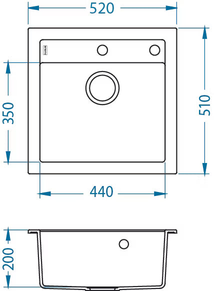 Granitvask FORMIC 20 52x51 cm 1-Kammer