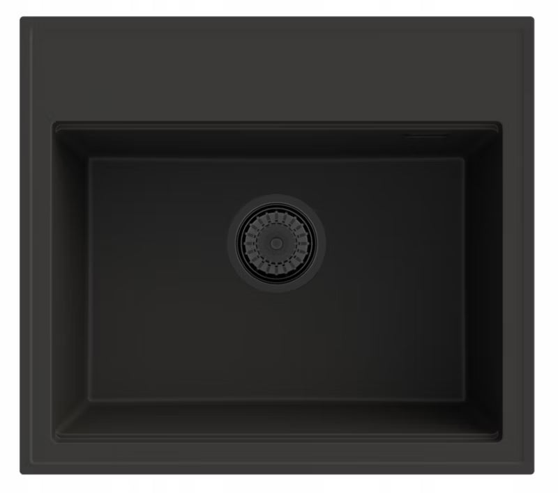 Granitvask Foxal 1-Kammer 56,5x50,5 cm Sort med Vandlås
