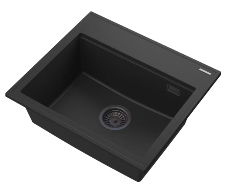 Granitvask Foxal 1-Kammer 56,5x50,5 cm Sort med Vandlås