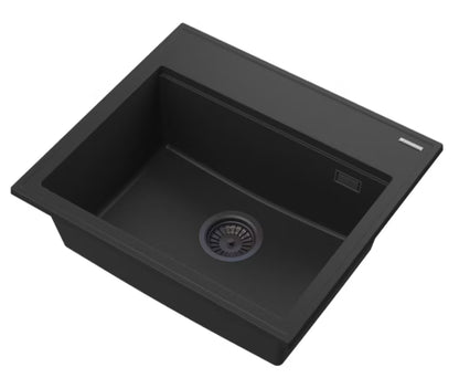Granitvask Foxal 1-Kammer 56,5x50,5 cm Sort med Vandlås