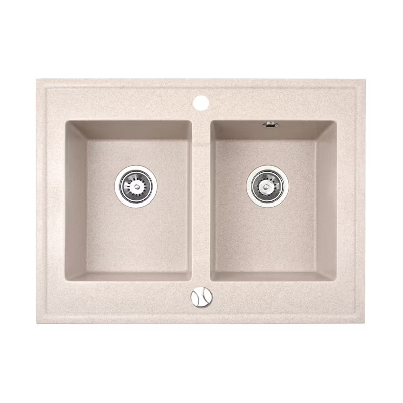 Granitvask Grande 80x60 cm Beige 2-Kammer