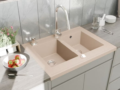 Granitvask Grande 80x60 cm Beige 2-Kammer