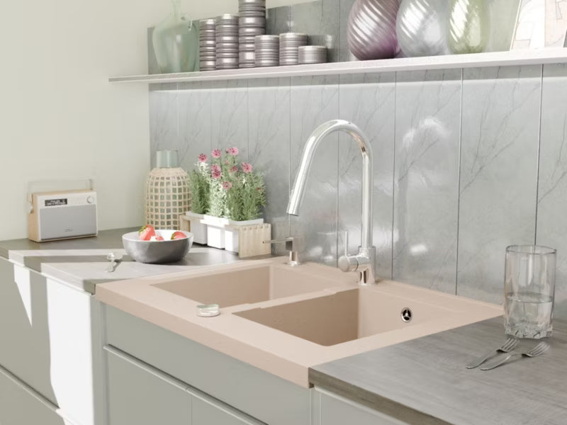 Granitvask Grande 80x60 cm Beige 2-Kammer