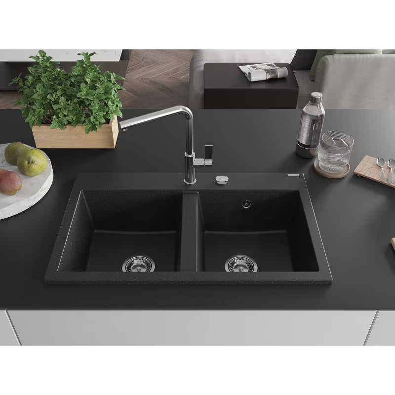 Granitvask Hektor 2-Kammer 80x48 cm Sort