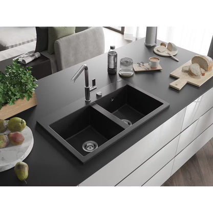 Granitvask Hektor 2-Kammer 80x48 cm Sort
