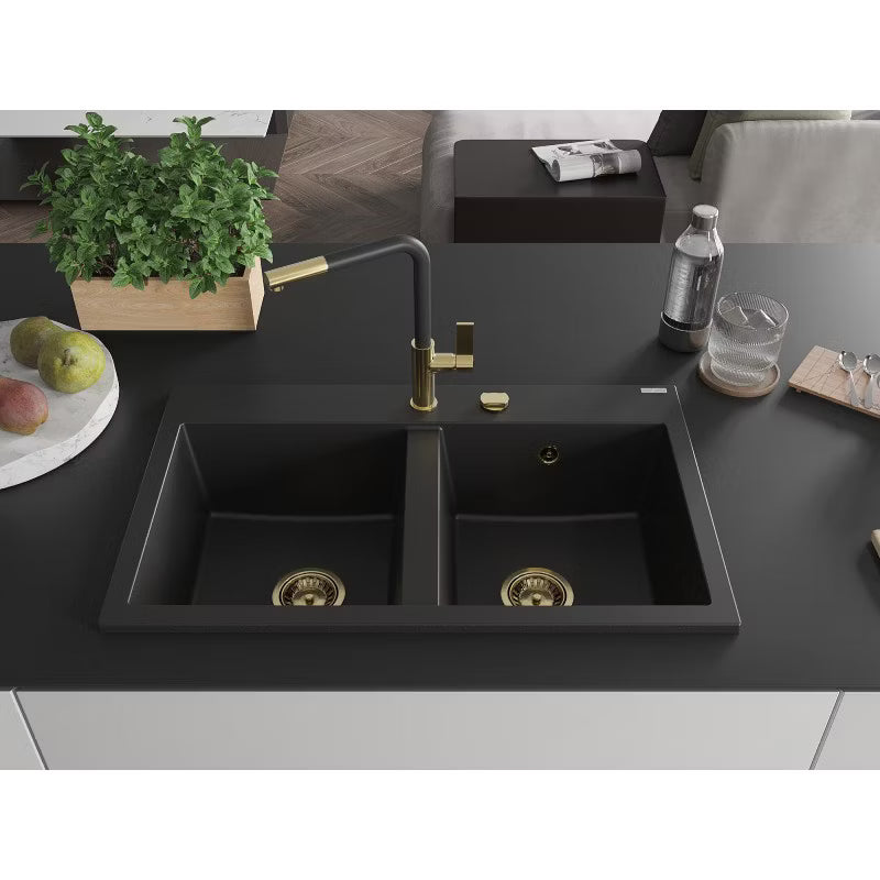 Granitvask Hektor 2-Kammer 80x49 cm Sort