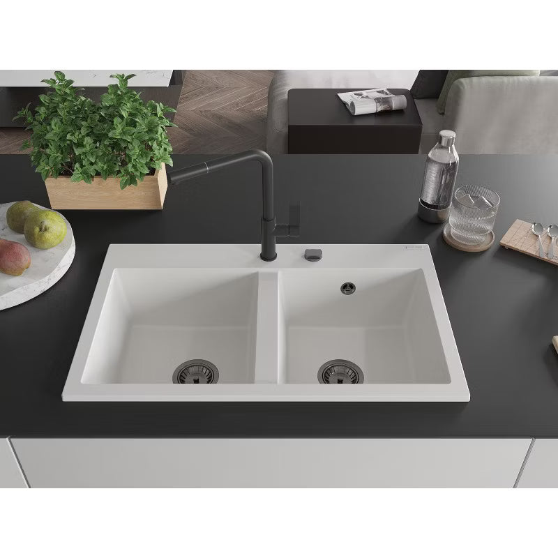 Granitvask Hektor 80x48 cm 2-Kammer Hvid