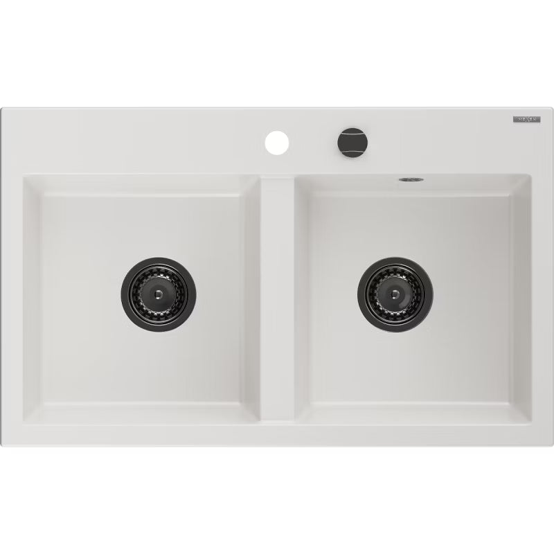 Granitvask Hektor 80x48 cm 2-Kammer Hvid