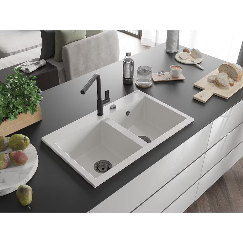 Granitvask Hektor 80x48 cm 2-Kammer Hvid