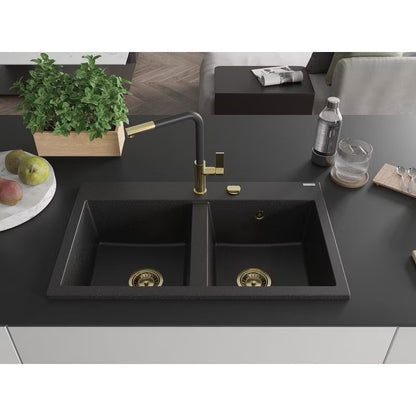 Granitvask Hektor 80x49 cm 2-Kammer Sort Metallik