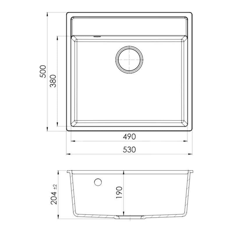Granitvask Hirase 1-Kammer 53x53 cm Sort