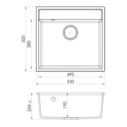 Granitvask Hirase 1-Kammer 53x53 cm Sort Mat