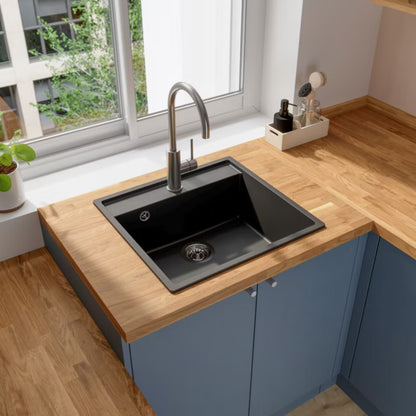 Granitvask Hirase 1-Kammer 53x53 cm Sort Mat