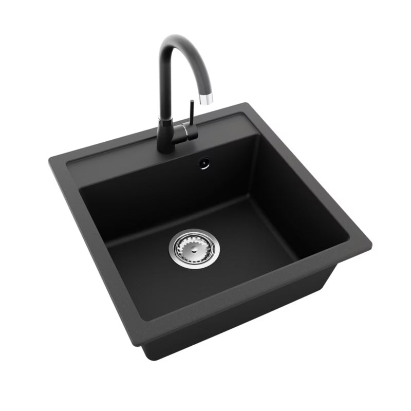 Granitvask Horizon 49x49 cm Sort Metalik med Armatur