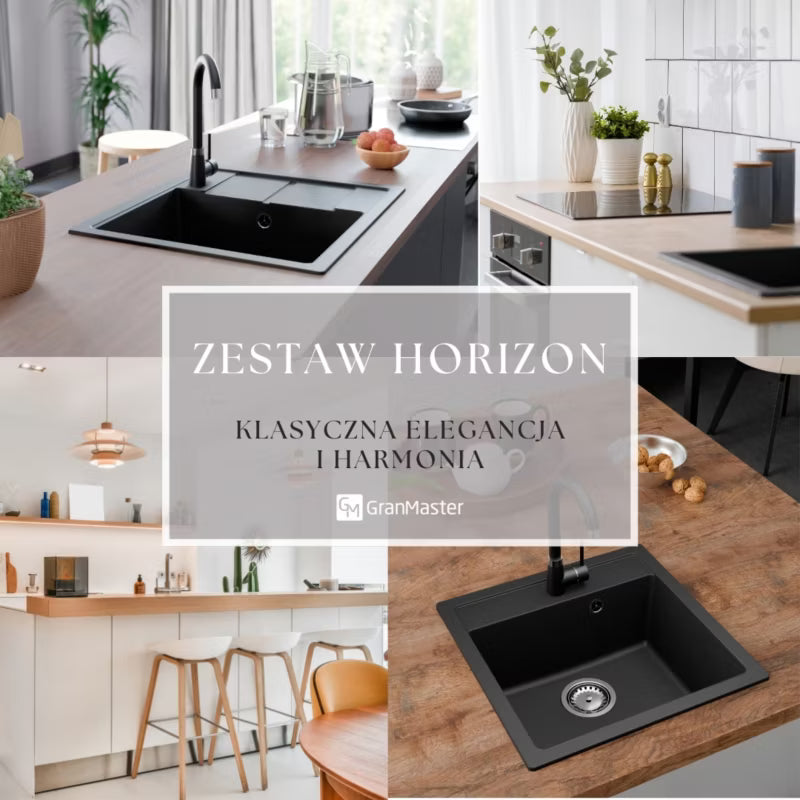 Granitvask Horizon 49x49 cm Sort Metalik med Armatur