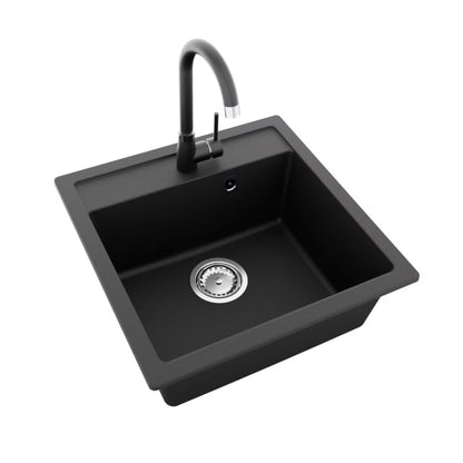 Granitvask Horizon 49x49 cm Sort Metalik med Armatur