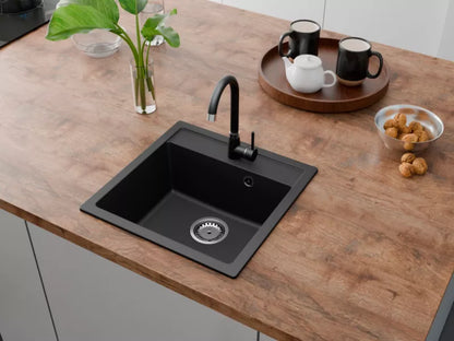 Granitvask Horizon 49x49 cm Sort Metalik med Armatur