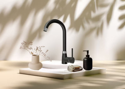 Granitvask Horizon 49x49 cm Sort Metalik med Armatur