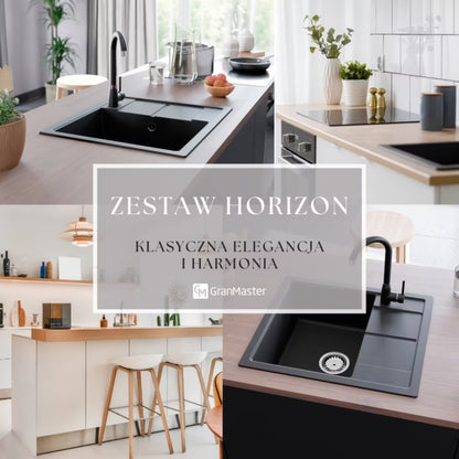 Granitvask Horizon 59x50 cm Sort Metalik med Armatur