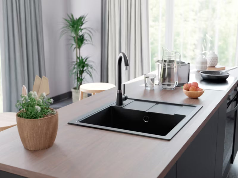 Granitvask Horizon 59x50 cm Sort Metalik med Armatur