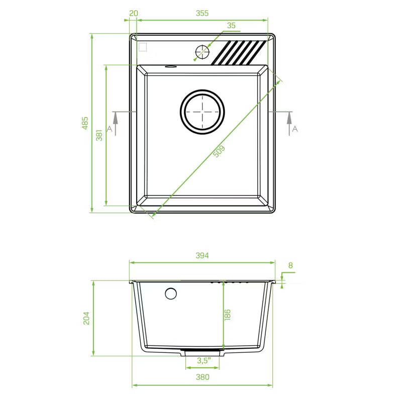 Granitvask Hub 1-Kammer til 40 cm Skab
