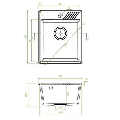 Granitvask Hub 1-Kammer til 40 cm Skab