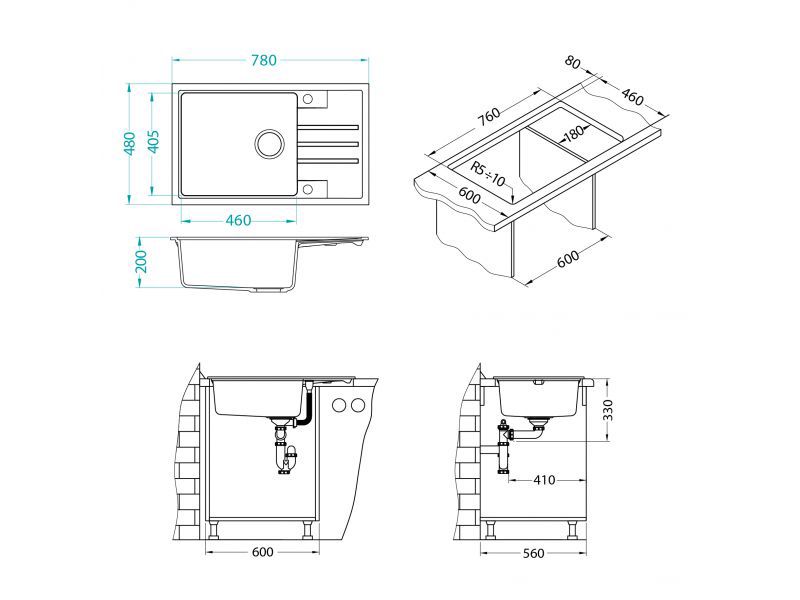 Granitvask Intermezzo 130 78x48 cm Hvid 1-Kammer
