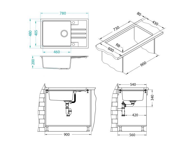 Granitvask Intermezzo 130 78x48 cm Sort 1-Kammer