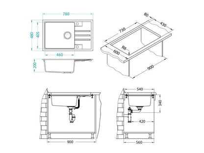 Granitvask Intermezzo 130 78x48 cm Sort 1-Kammer