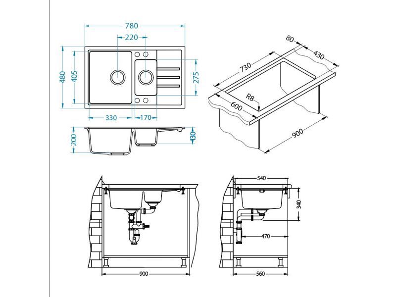Granitvask Intermezzo 70 78x48 cm Sort