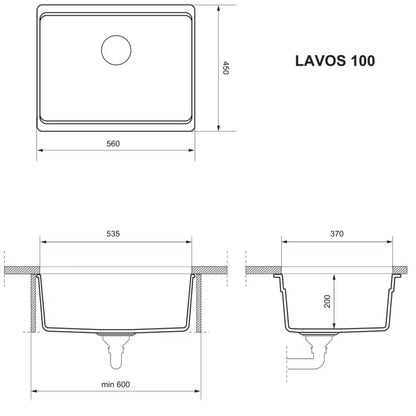 Granitvask Lavos 100 56x45 cm Sort Mat