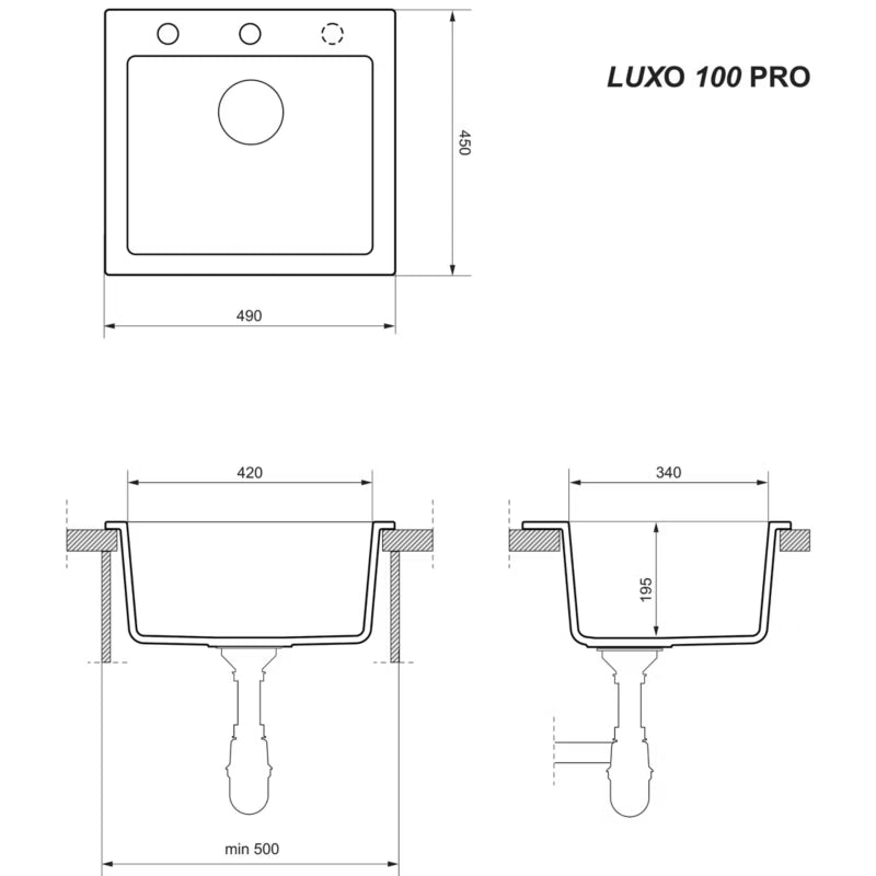 Granitvask Luxo 100 Pro 49x45 cm Mat