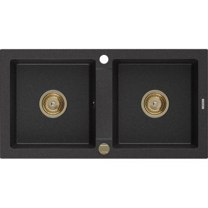 Granitvask Mario 2-Kammer 82x43,6 cm Sort Metalik