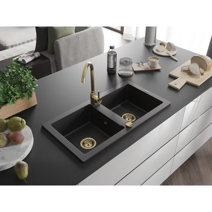 Granitvask Mario 2-Kammer 82x43,6 cm Sort Metalik