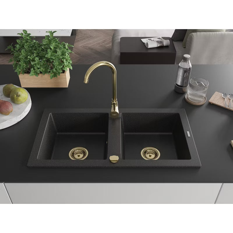 Granitvask Mario 2-Kammer 82x43,6 cm Sort Metalik
