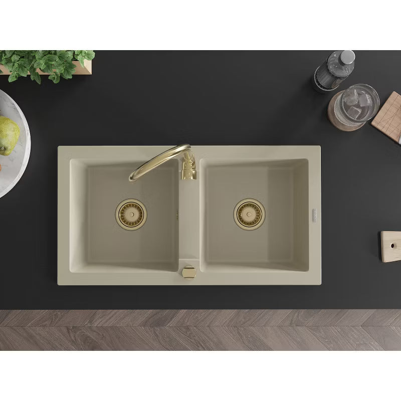 Granitvask Mario 2-Kammer 82x43,6 cm Beige med Armatur
