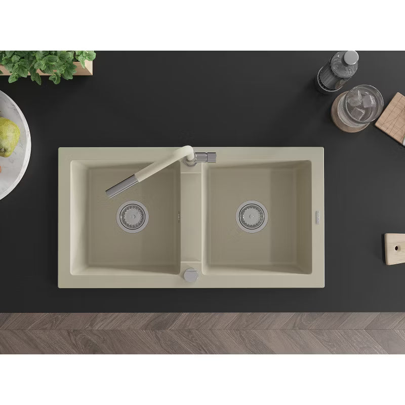 Granitvask Mario 2-Kammer 82x43,6 cm Beige med Armatur