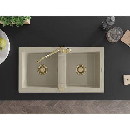 Granitvask Mario 2-Kammer 82x43,6 cm Beige med Armatur
