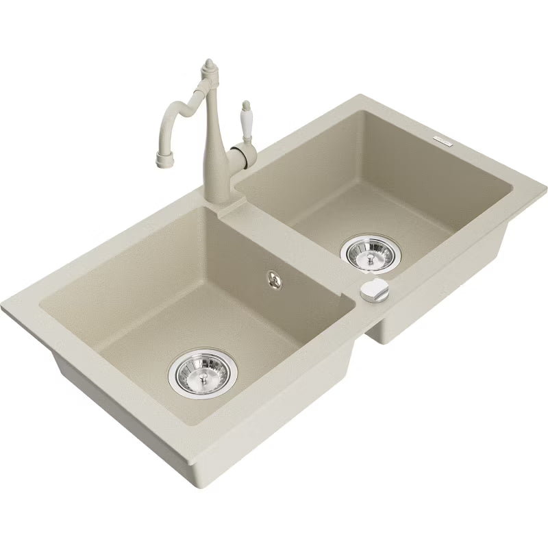 Granitvask Mario 2-Kammer 82x43,6 cm Beige med Armatur