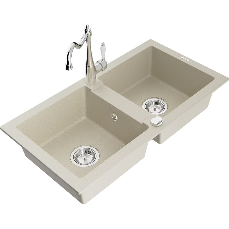 Granitvask Mario 2-Kammer 82x43,6 cm Beige med Armatur