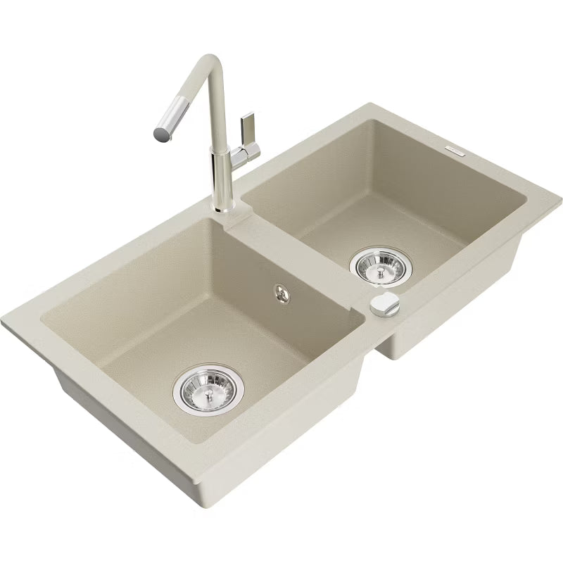Granitvask Mario 2-Kammer 82x43,6 cm Beige med Armatur