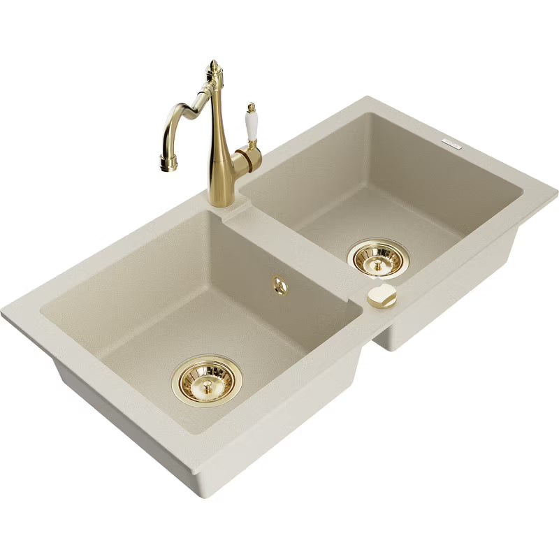 Granitvask Mario 2-Kammer 82x43,6 cm Beige med Armatur