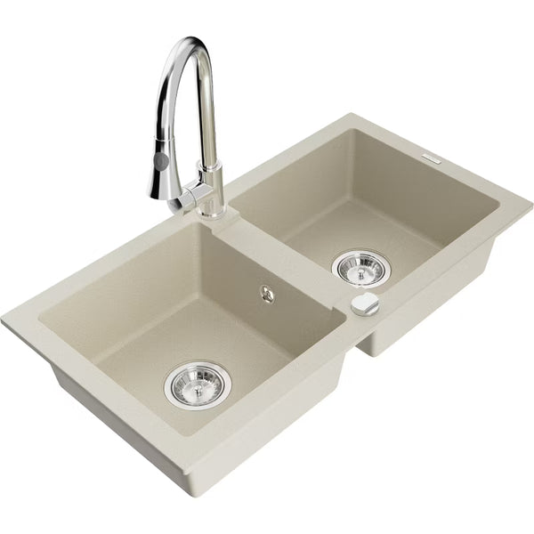 Granitvask Mario 2-Kammer 82x43,6 cm Beige med Armatur