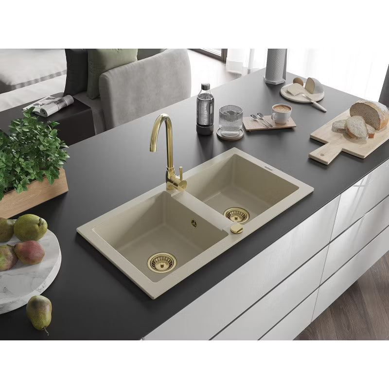Granitvask Mario 2-Kammer 82x43,6 cm Beige med Armatur