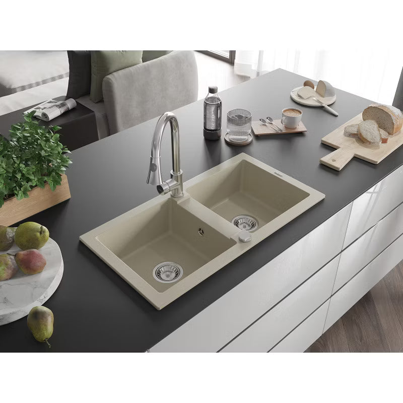 Granitvask Mario 2-Kammer 82x43,6 cm Beige med Armatur
