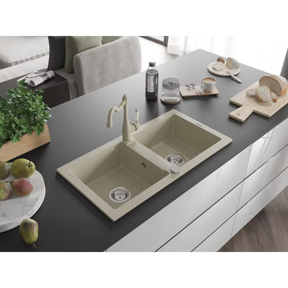 Granitvask Mario 2-Kammer 82x43,6 cm Beige med Armatur