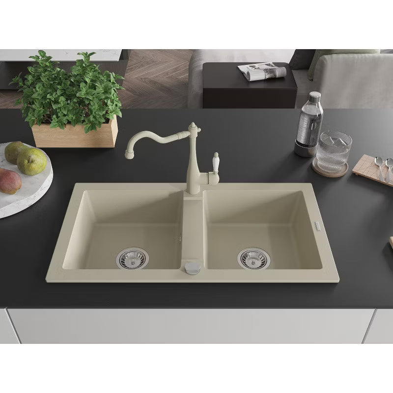 Granitvask Mario 2-Kammer 82x43,6 cm Beige med Armatur