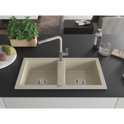Granitvask Mario 2-Kammer 82x43,6 cm Beige med Armatur