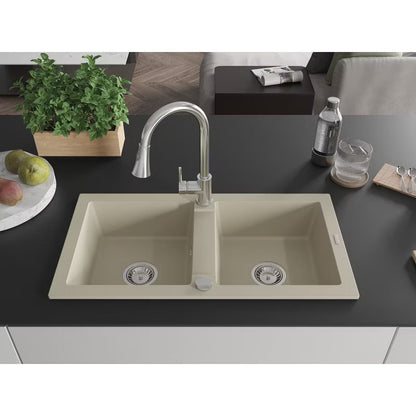Granitvask Mario 2-Kammer 82x43,6 cm Beige med Armatur